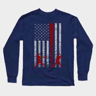 Fast Pitch Softball American Flag Patriotic Pitcher Batter Long Sleeve T-Shirt